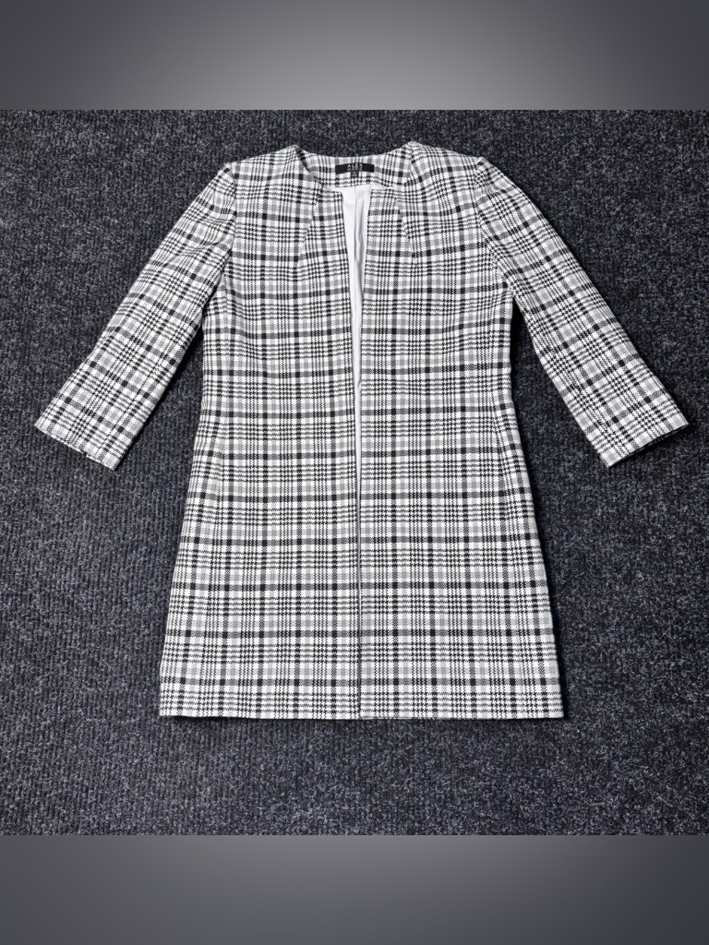 Alex Marie Plaid Coat Dress Jacket Black White Career Size 4
